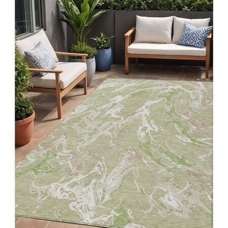 Homeroots 5' X 8' Artichoke Green And Ivory Abstract Washable Indoor Outdoor Area Rug 600061