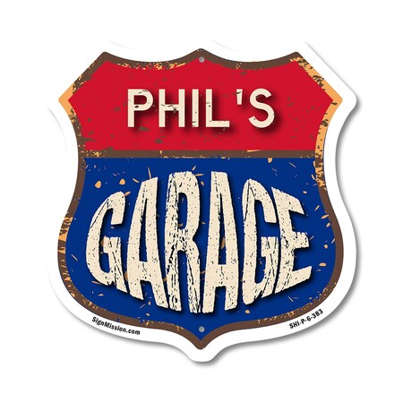 Signmission Phil's Garage, 6 Inch X 6 Inch, Plastic Sign SHI-P-6-383-PHIL