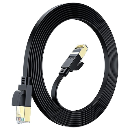 Maximm 15ft Cat8 Flat Ethernet Cable with Gold-Plated RJ45 Connector, Black CAT8-15FT-BLK
