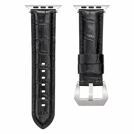 Elegani Alligator-Embossed Leather Band Compatible with Apple Watch 38mm, Black, Black Buckle LATPAM-BLK-BLK-38