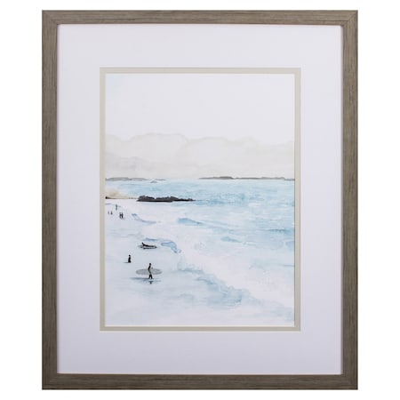 Homeroots Waves In the Surf I Wood Brown Framed Wall Art 472057