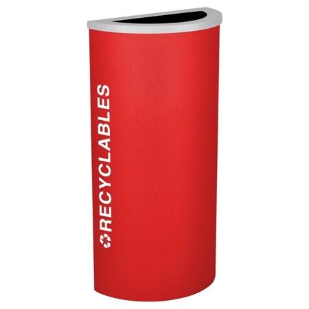 Ex-Cell Kaiser 8 Gallon Half Round Recycling Receptacle with Recyclables Decal, Ruby Texture RC-KDHR-R RBX
