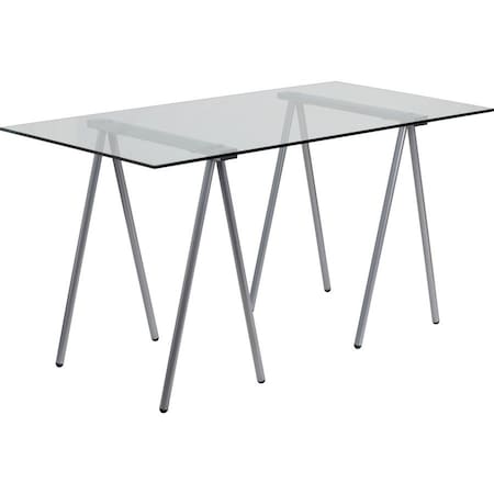 Flash Furniture Computer Desk Glass Top Desk w/Silver Frame, 27-1/2" D X 28-1/2" H, 55.063" W X Clear/Chrome NAN-JN-2119-GG