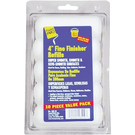 Foampro Roller Refill, 3/8 in Thick Nap, 4 in L, Foam Cover, 10/PK, 10PK 165-10