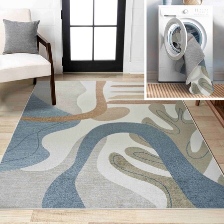Jonathan Y Algae Abstract Glam Botanical Machine-Washable Cream/Multi 3 ft. x 5 ft. Area Rug WSH301A-3