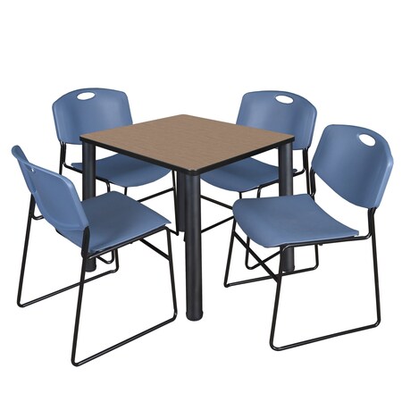 Regency Square Kee Breakroom Table W/ 4 Zeng Stack Chairs, 30 in W, 30 in L, Noble Oak TB3030NOBPBK44BE