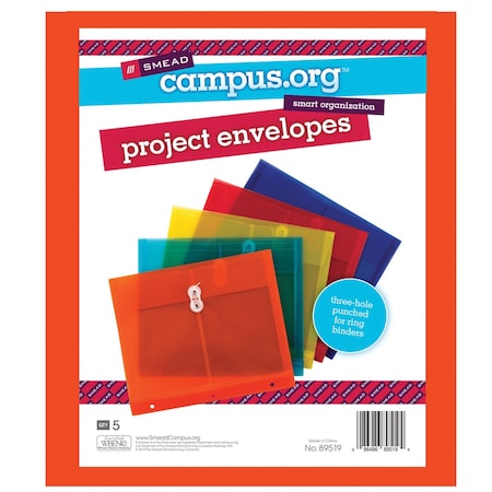 Smead Project Envelope, 1-1/4" Expansion, String-Tie Closure, Side Load, Letter Size, 5PK 89519