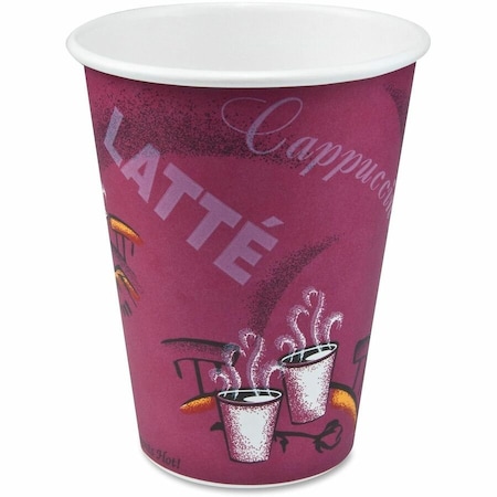Solo Paper Hot Drink Cups in Bistro Design, 12 oz, Maroon, PK50 412SIN-0041