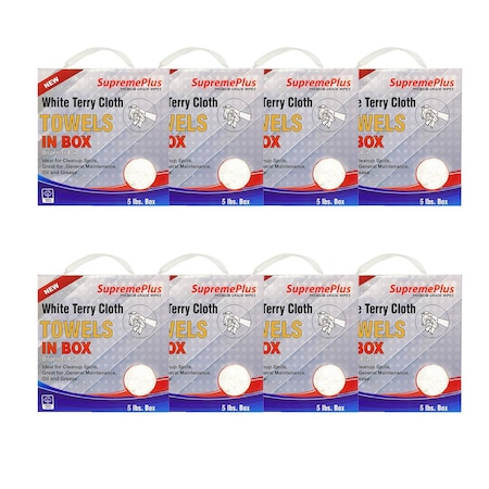 Supremeplus New White Terry Towel Cleaning Rags, 5 lbs. Compressed Box, Pack of 8, 8PK SP-0553