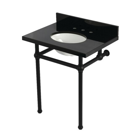 Kingston Brass 30" Black Granite Console Sink with Brass Legs, 8-Inch, 3-Hole, Black Granite/Matte Black KVPK30KB0
