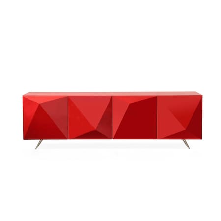 Homeroots 94" Red and Silver Stainless Steel and Metal Console Table 370756
