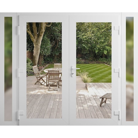 Vdomdoors Front Exterior Prehung Metal-Plastic Double Doors Clear Glass / MANUX 8666 White Silk / Office Comm MANUX8666DEXD-WS-W16+72+16xH80-LH-I
