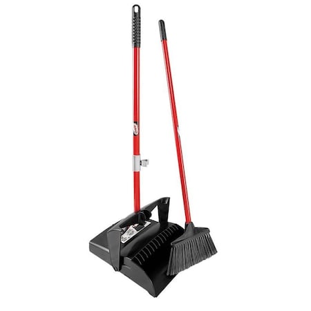 Libman Lobby Broom and Dust Pan, 10 in Sweep Face, 4-1/2 in L Trim, PET Bristle, 40-1/2 in L, Steel 919