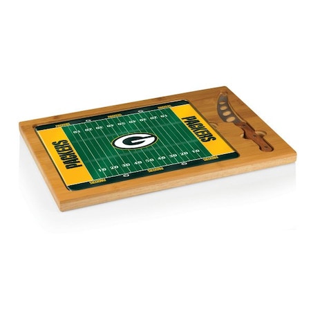 Picnic Time Family Of Brands NFL Green Bay Packers - Football Field - Icon Glass Top Cutting Board & Knife Set 910-00-505-124-2
