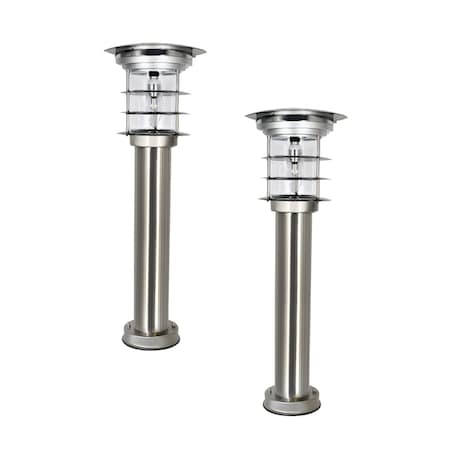 Gama Sonic Silver Stainless Steel Bollard Solar Light w/EZ Anchor, 2PK 214BP250870