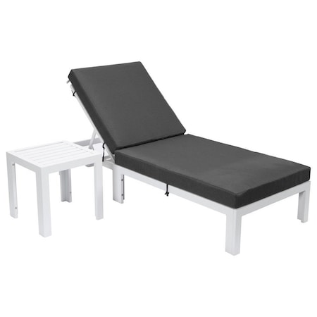 Leisuremod Chelsea Modern Outdoor White Chaise Lounge Chair With Side Table & Black Cushions CLTW-77BL