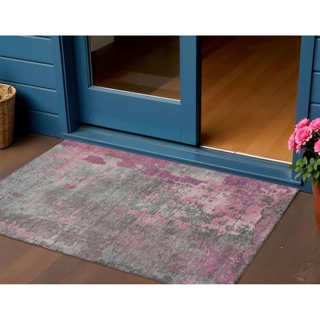 Homeroots 3' X 5' Blush Gray And Mauve Abstract Washable Indoor Outdoor Area Rug 618220