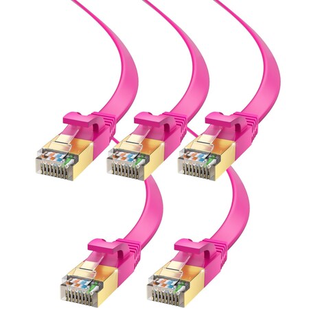 Maximm 1ft Cat7 Flat Shielded Ethernet Cable 10Gbps RJ45, 5PK, Pink, 5PK CAT7F-1PK5PK