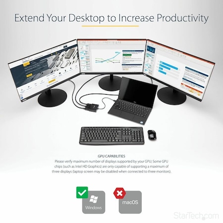 Startech.Com 3-PORT DISPLAYPORT TO HDMI MULTI-MONITOR ADAPTER DRIVES 3X 1080P 60HZ OR 2X 4K 3 MSTDP123HD