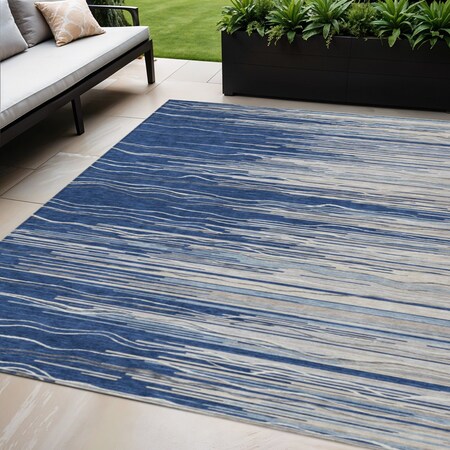Homeroots 5' X 8' Navy Blue Gray And Ivory Striped Washable Indoor Outdoor Area Rug 597266