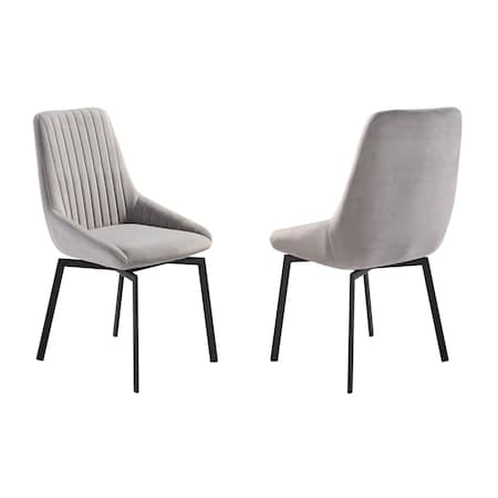 Armen Living Susie Swivel Upholstered Dining Chair in Gray Fabric with Black Metal Legs - Set of 2 LCSUSIGRYBLK