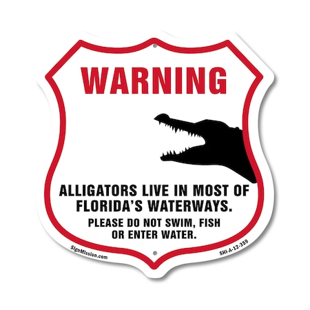 Signmission Alligator Warning Shield Sign Warning Al, 12 Inch X 12 Inch, Aluminum Metal Sign SHI-A-12-359