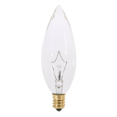 Satco 25W BA9 1/2 Incandescent, Clear, 1500 Avg. Hrs, 212 Lu, Candelabra base, 120V, 2-Card S3782