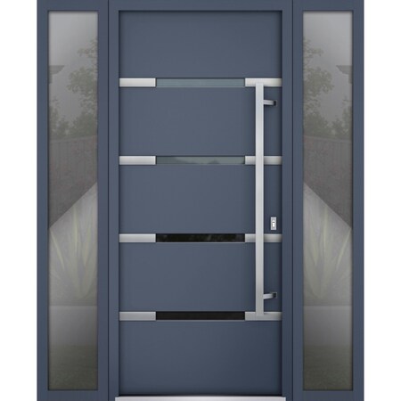 Vdomdoors Steel Door Deux 1105 Gray Graphite 2 Sidelight Exterior Windows Stainless Inserts Single Modern Pai DEUX1105EXD-GRE-W16+36+16xH80-LH-O