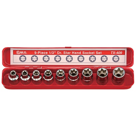 Genius Tools 9PC 1/2in Dr. Star E-Type Socket Set TX-409