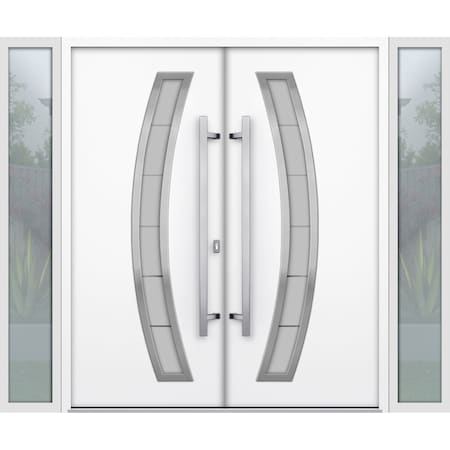 Vdomdoors Metal Double Doors Deux 1713 Natural Oak Frosted Glass 2 Sidelights Entry Modern Painted 96x80 (W12 DEUX1713DEXD-OAK-W12+72+12xH80-RH-O