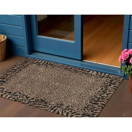 Homeroots 3' X 5' Brown Animal Print Washable Indoor Outdoor Area Rug 607632