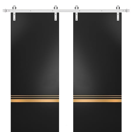 Sartodoors Sturdy Double Barn Door with Hardware Planum 2010 Black 60x96 (2* 30x96) Solid Core Modern Interior PLANUM2010DB-S-BLK-60 x 96 (2* 30x96)