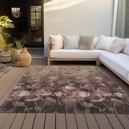 Homeroots 5' X 8' Taupe Brown And Pink Floral Washable Indoor Outdoor Area Rug 597064