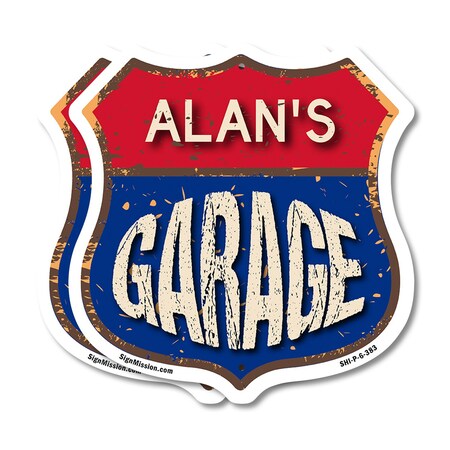 Signmission Alan's Garage, 6 inch X 6 inch, Plastic Sign, 2PK SHI-P-2PACK-6-383-ALAN