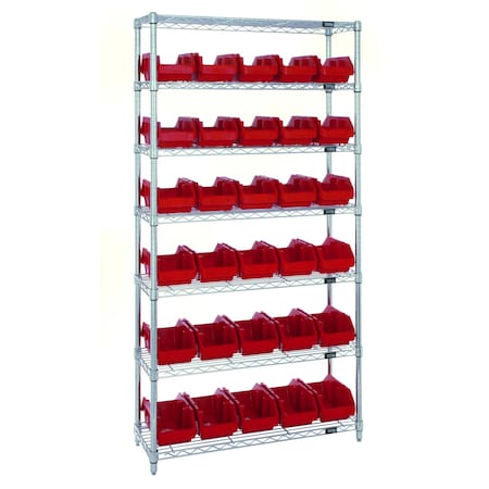 Quantum Storage Systems WIRE SHELVING UNIT W/30 RED BINS BINS W7-12-30RD