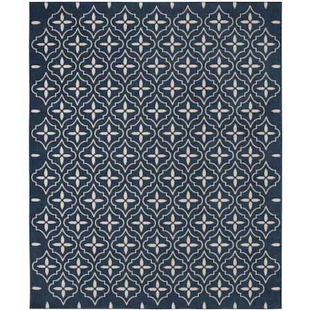 Homeroots 8' X 10' Navy Blue And Ivory Geometric Indoor Outdoor Area Rug 573066