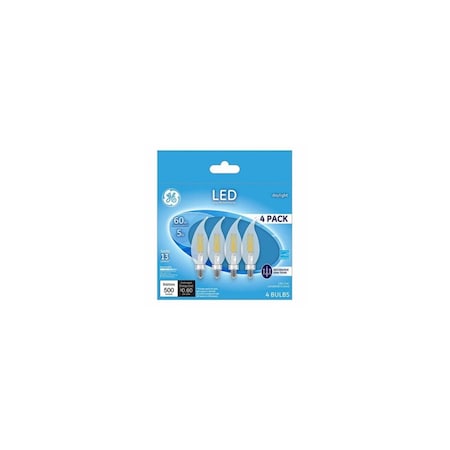 Ge Lighting Decorative LED Bulbs, Candelabra Base, Daylight, Clear, Dimmable, 500 Lumens, 5W, 4PK 93129338