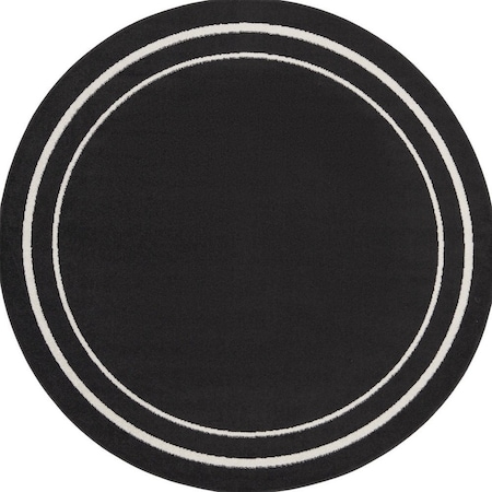 Homeroots 8' Black And Ivory Round Indoor Outdoor Area Rug 545492