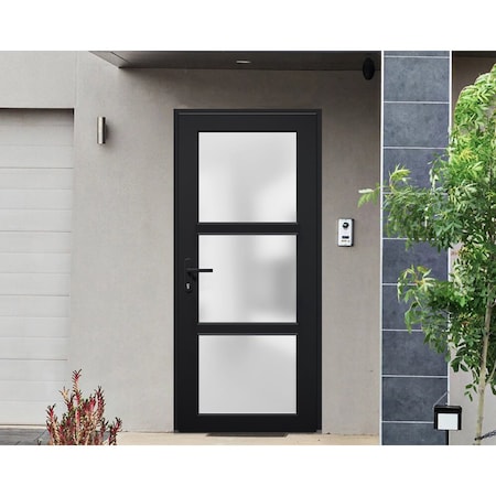 Vdomdoors Front Exterior Prehung FiberGlass Door Frosted Glass / Manux 8552 Matte Black / Office Commercial a MANUX8552EXD-BLK-W30 x H80-RH
