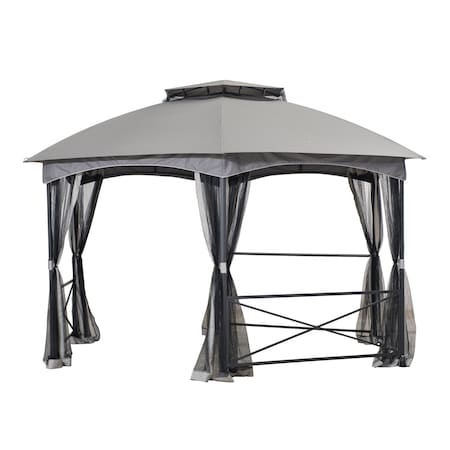 Sunjoy 14.7 ft. x 14.7 ft. 2-tone Gray Hexagon Steel Gazebo with 2-tier Dome Roof A101011200