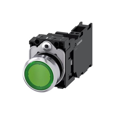 Siemens Illuminated pushbutton, 22 mm, round, metal, shiny, green, pushbutton 3SU1152-0AB40-3FA0