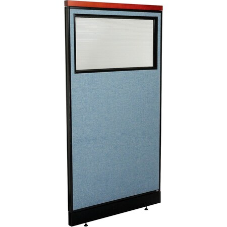 Global Industrial Interion Deluxe Office Partition Panel w/Partial Window and Raceway 36-1/4"W x 65-1/2"H Blue 694699WNBL