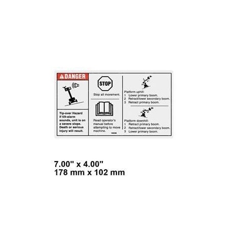 Genie REPLACEMENT DECAL DANGER TIPOVER TILT 135 133236