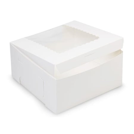 Nashville Wraps 8x8x4 White Window Bakery Cake Boxes, 1-piece Lock Corner, 100PK BBWHW884