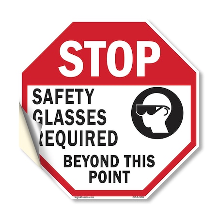 Signmission Stop Safety Glasses Required Beyond, 10 Inch X 10 Inch, Vinyl Decal OC-D-10-308