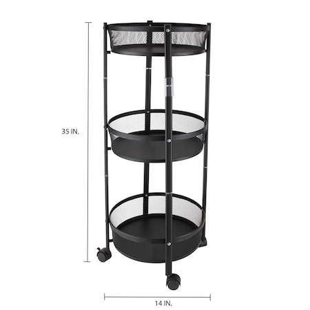 Organize It All 3 Tier Foldable Round Storage Rolling Cart in Black 15263-BLACK