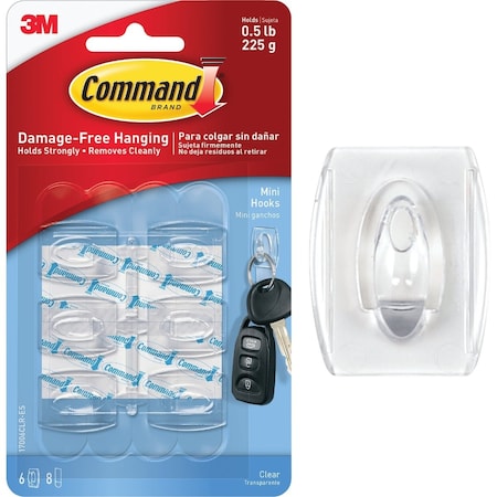 Command Clear Mini Hooks 6 Hooks 8 Strips 17006CLR-ES-6PK