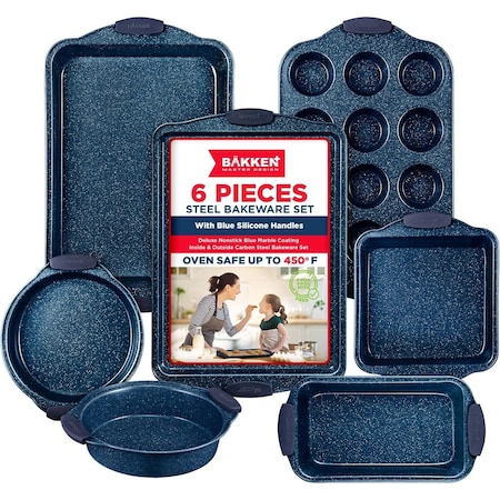 Bakkenamster BAKKEN Kitchen Baking Pan Set, Oven Safe Tray, Up To 450 Deg F, 6PK BKBSBLUE6