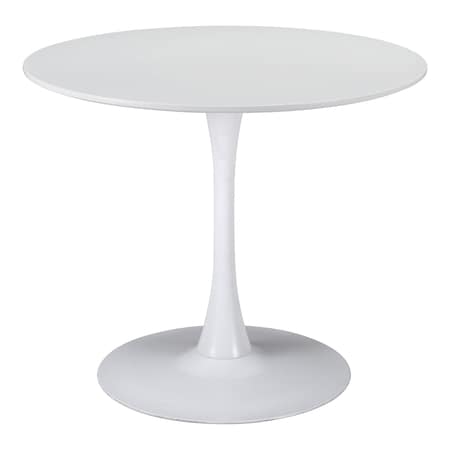 Homeroots 35" White Wood and Metal Pedestal Base Round Top Dining Table 602232