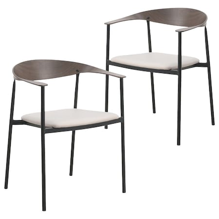 Leisuremod Kora Modern Leather Dining Arm Chair with Iron Legs in Taupe, 2PK KCWN-21TP2